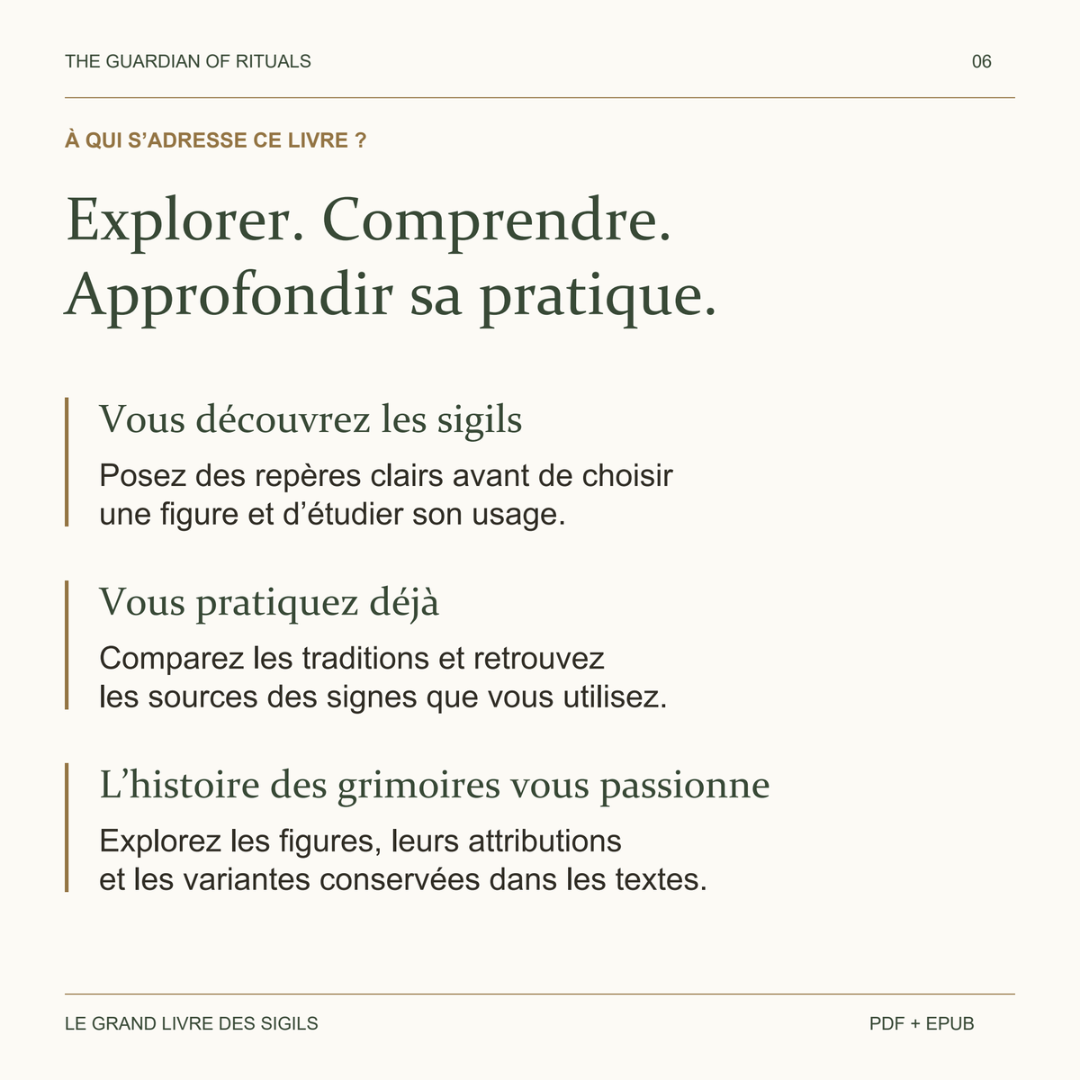 Le livre accompagne les débutants, les praticiens et les lecteurs passionnés par l’histoire des grimoires.