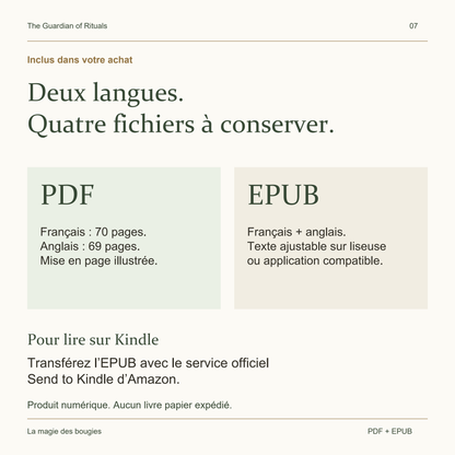 Quatre fichiers inclus : PDF de 70 pages en français, PDF de 69 pages en anglais, et EPUB dans les deux langues.