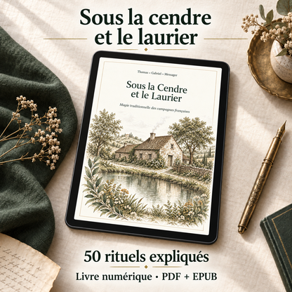 Sous la cendre et le laurier présenté sur tablette, 50 rituels expliqués, PDF et EPUB.