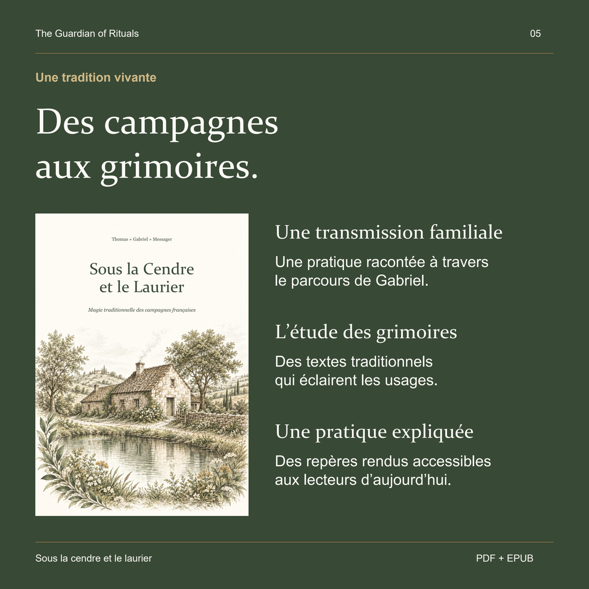 La couverture du livre accompagne une présentation de la transmission familiale et de l’étude des grimoires.