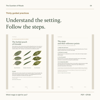 Actual pages 18 and 19 from the English PDF, the herbal pouch of Gironde and its steps.
