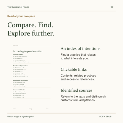 An index of intentions and clickable navigation between practices and sources.