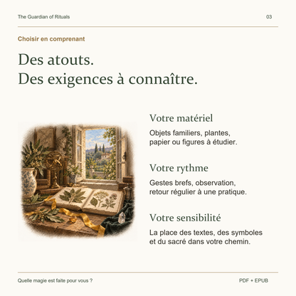 Comparer le matériel, le rythme et la place du sacré avant de choisir une approche.