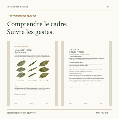 Extraits réels des pages 18 et 19 du PDF français, le sachet végétal de Gironde et ses gestes.
